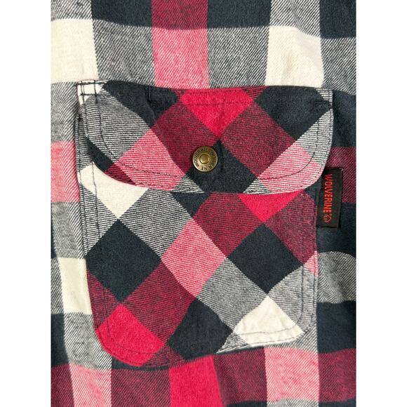 Wolverine Plaid Flannel Button Up Jacket Quilt Interior Shacket Pink Red Mens XL - Picture 7 of 10